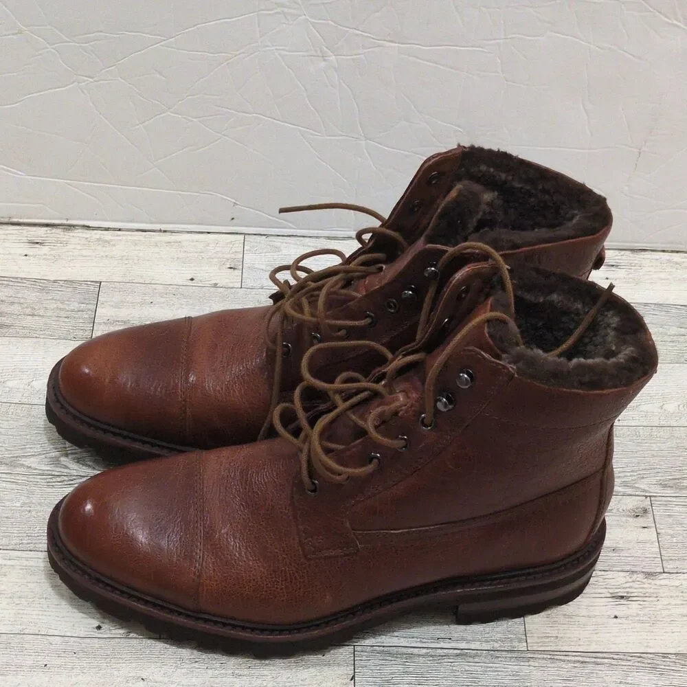 Johnston & Murphy Brown Leather Shearling Lined Lace-Up Ankle Boots US 9.5 M